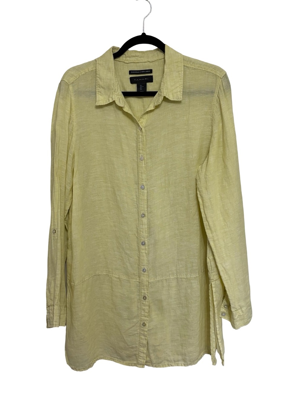 Tahari Essentials 100% Linen Long Line Button Down Tunic Top - Size L